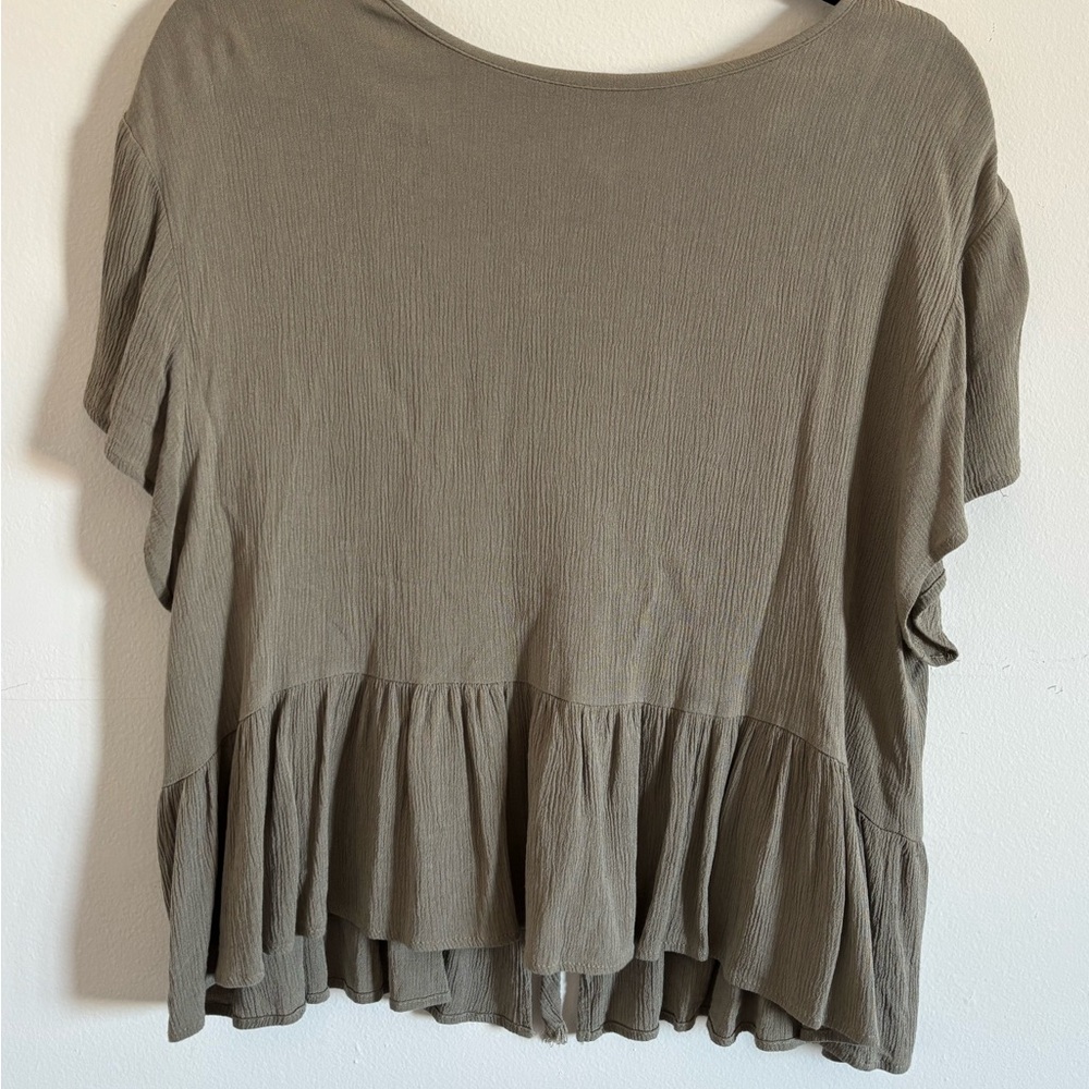 Altar'd State Khaki Ruffle Blouse